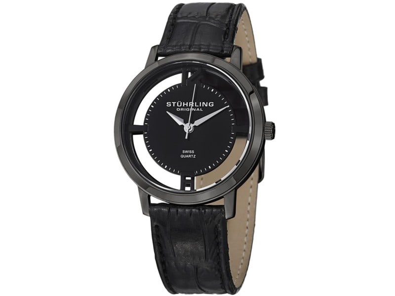 Stuhrling mens Symphony: Stuhrling mens Symphony Stainless steel case, Leather strap, Black dial, Quartz movement, Scratch resistant mineral, Water resistant up to 5 ATM - 50 meters - 165 feet Product Code: 388G2-SET-04-39B2A