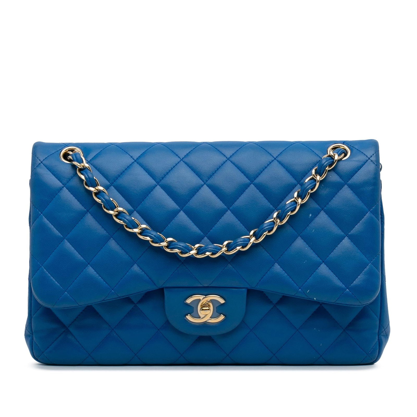 Chanel Jumbo Classic Lambskin Double Flap: Chanel Jumbo Classic Lambskin Double Flap Condition Quality: Exterior Front stained with Other. Exterior Back stained with Other. Exterior Bottom Scratched. Exterior Bottom stained with Other. Exterio