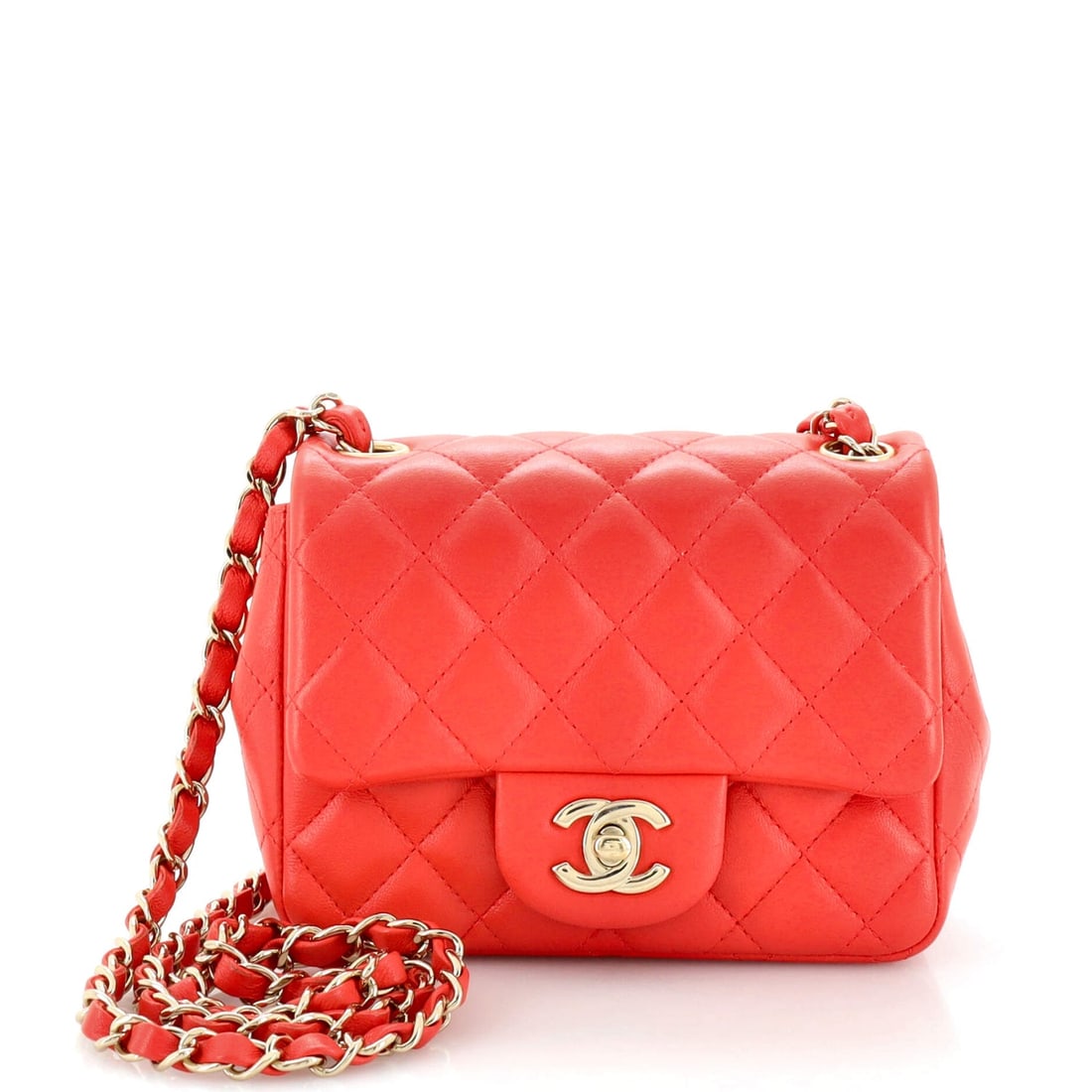 Chanel Square Classic Single Flap Bag Quilted Lambskin Mini: Chanel Square Classic Single Flap Bag Quilted Lambskin Mini Exterior Color: Pink Interior Color: Pink Exterior Material: Leather Interior Material: Leather Hardware Color: Gold Tone Accessories: A