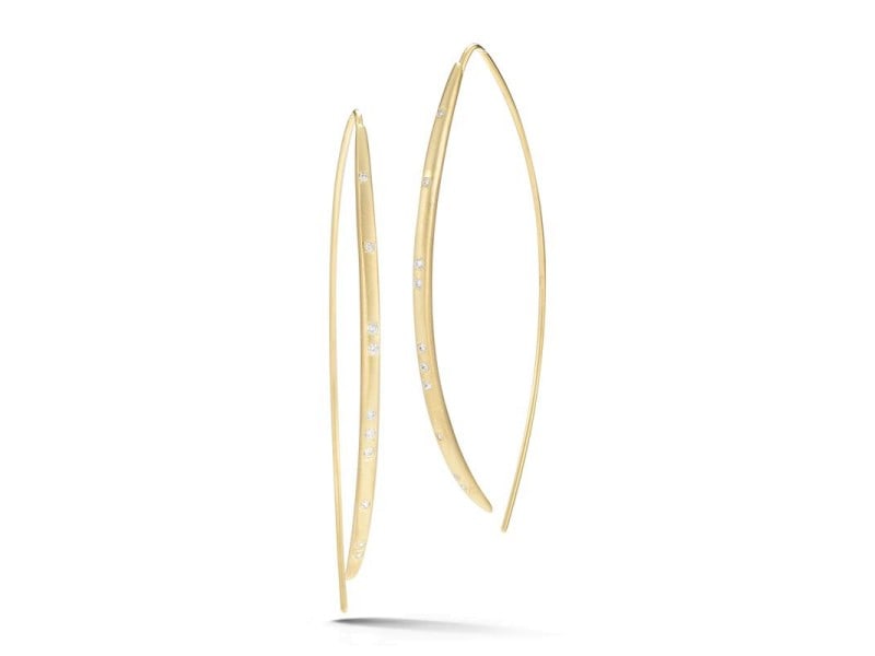 I.Reiss 14K Yellow Gold 0.2 Diamond Earrings: I.Reiss 14K Yellow Gold 0.2 Diamond Earrings 14 Karat Yellow Gold Satin-finish Wire Hook Earrings, Accented With 0.20 Carats Of Burnish Set Diamonds. Brand: I.Reiss Gender: Womens Condition: Never Wor