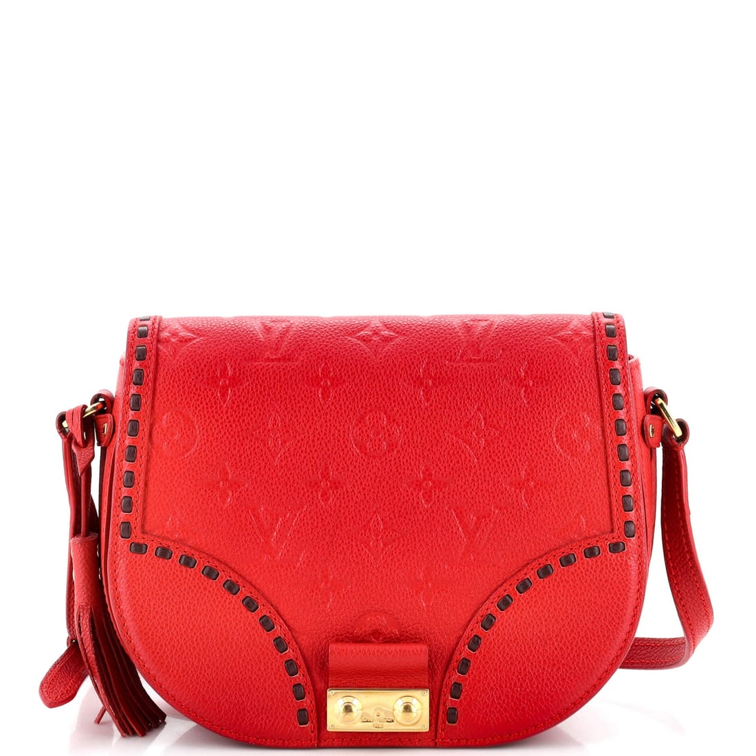 Louis Vuitton Junot Handbag Monogram Empreinte Leather: Louis Vuitton Junot Handbag Monogram Empreinte Leather Exterior Color: Red Interior Color: Red Exterior Material: Leather Interior Material: Microfiber Hardware Color: Gold Accessories: Tassel