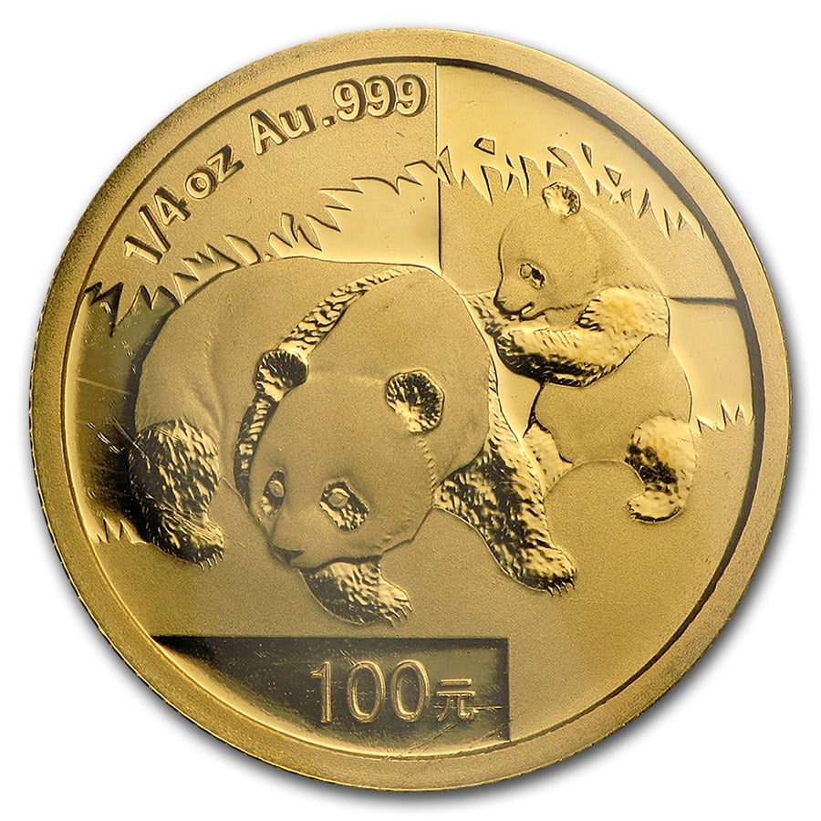 2008 China 1/4 oz Gold Panda BU (Sealed): 2008 China 1/4 oz Gold Panda BU (Sealed) Product ID: 31513 Year: 2008 Grade: Brilliant Unc Grade Service: None Denomination: 100 Yuan Mint Mark: Not Shown Metal Content: 0.25 troy oz
