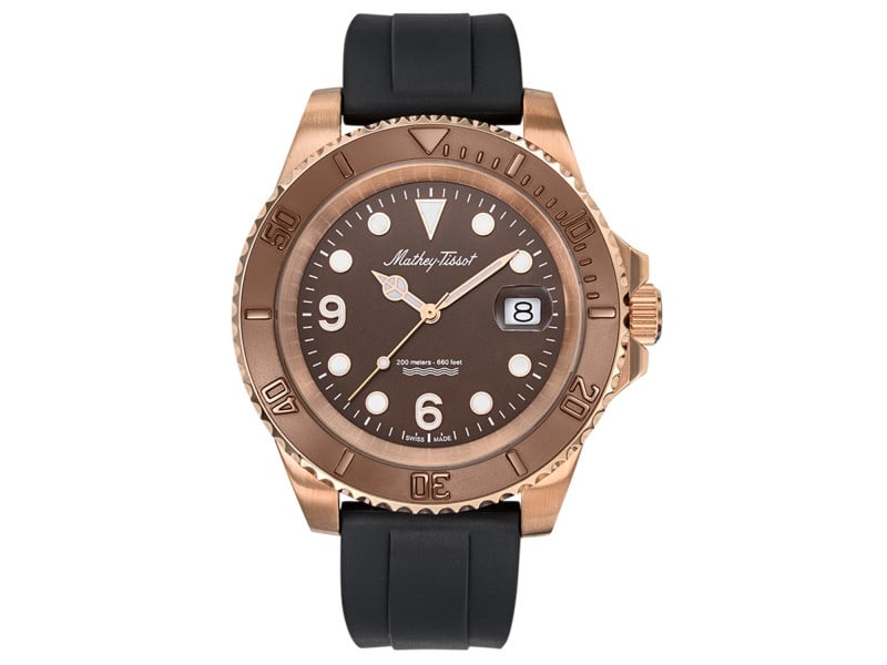 Mathey Tissot mens Classic: Mathey Tissot mens Classic Stainless steel case, Rubber strap, Brown dial, Quartz movement, Scratch resistant mineral, Water resistant up to 20 ATM - 200 meters - 660 feet Product Code: H909PM-39B2A B