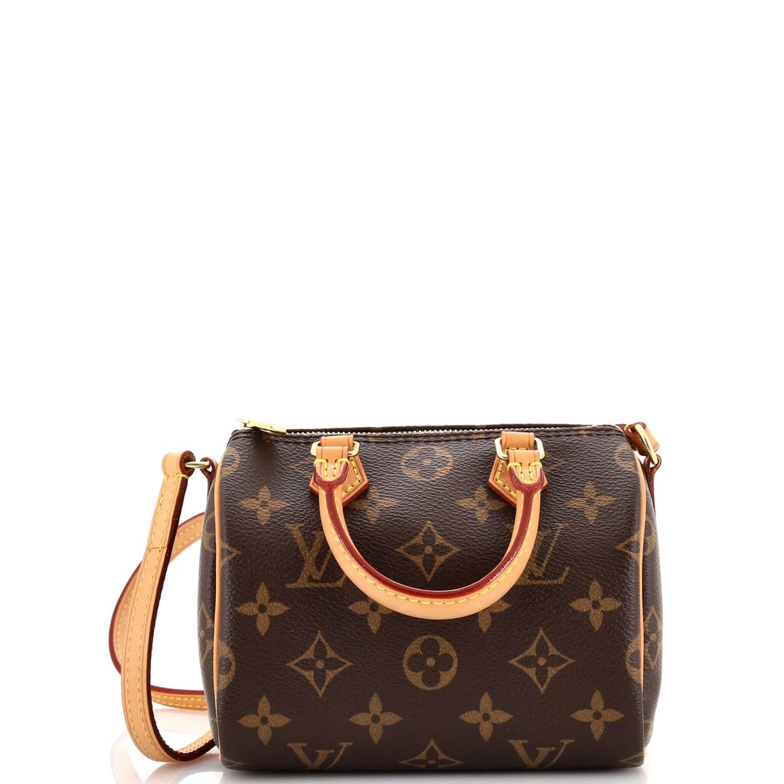Louis Vuitton Speedy Bandouliere Bag Monogram Canvas Nano: Louis Vuitton Speedy Bandouliere Bag Monogram Canvas Nano Exterior Color: Brown Interior Color: Brown Exterior Material: Canvas Coated Interior Material: Fabric Hardware Color: Gold Accessories: N