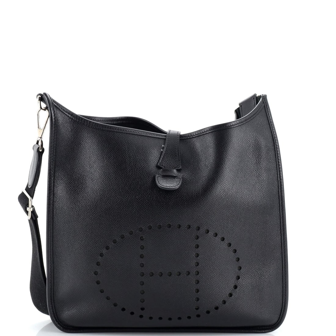 Hermes Evelyne Bag Gen III Epsom PM: Hermes Evelyne Bag Gen III Epsom PM Exterior Color: Black Interior Color: Black Exterior Material: Leather Interior Material: Raw Leather Hardware Color: Palladium Accessories: No Accessories, Det