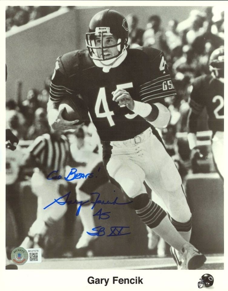 Gary Fencik Signed Chicago Bears 8x10 Photo Inscribed "Go Bears" & "SB XX" (Beckett COA): Gary Fencik Signed Chicago Bears 8x10 Photo Inscribed "Go Bears" & "SB XX" (Beckett COA) This is a Gary Fencik Signed Bears 8x10 Photo Inscribed "Go Bears" & "SB XX" (Beckett COA). Photo measures 8" x