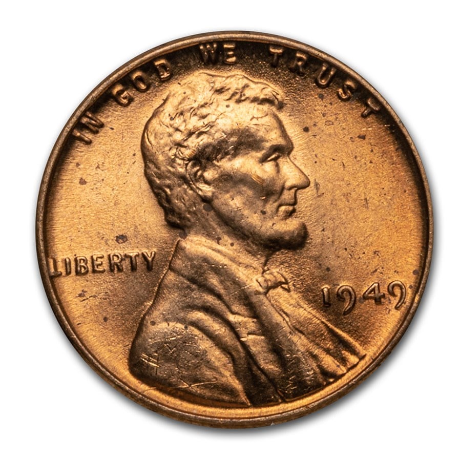 1949 Lincoln Cent BU (Red): 1949 Lincoln Cent BU (Red) Product ID: 9844 Year: 1949 Grade: Brilliant Unc Grade Service: None Denomination: $0.01 Mint Mark: P - Philadelphia (Not Shown) Metal Content: 0 troy oz