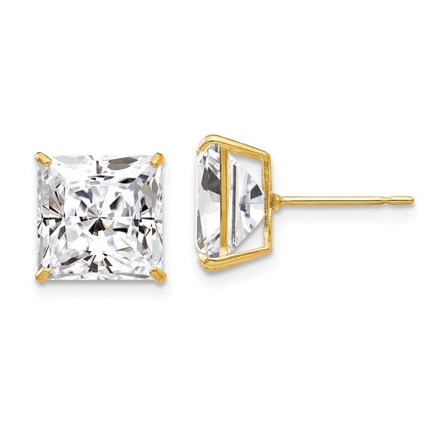 14k 9 mm Square Zirconia Post Earrings: 14k 9 mm Square Zirconia Post Earrings Product Id: 166138 Metal: Gold Purity: 14k Length Of Item: 10 mm Stone Type: Cubic Zirconia (CZ) Earring Closure: Post & Push Back Earring Type: Stu