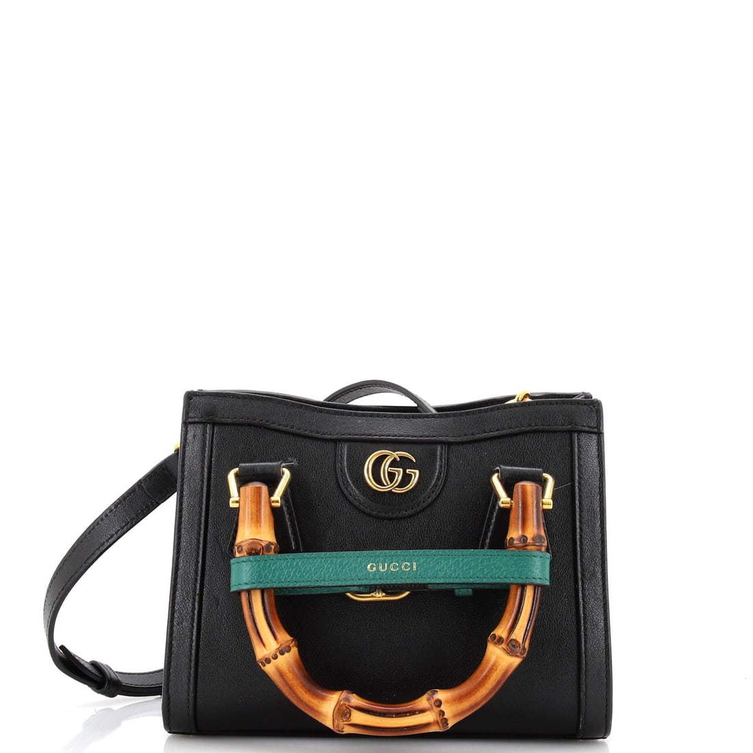 Gucci Diana NM Bamboo Handle Tote Leather Mini: Gucci Diana NM Bamboo Handle Tote Leather Mini Exterior Color: Black Interior Color: Neutral Exterior Material: Leather Interior Material: Microfiber Hardware Color: Aged Gold Accessories: Extra S