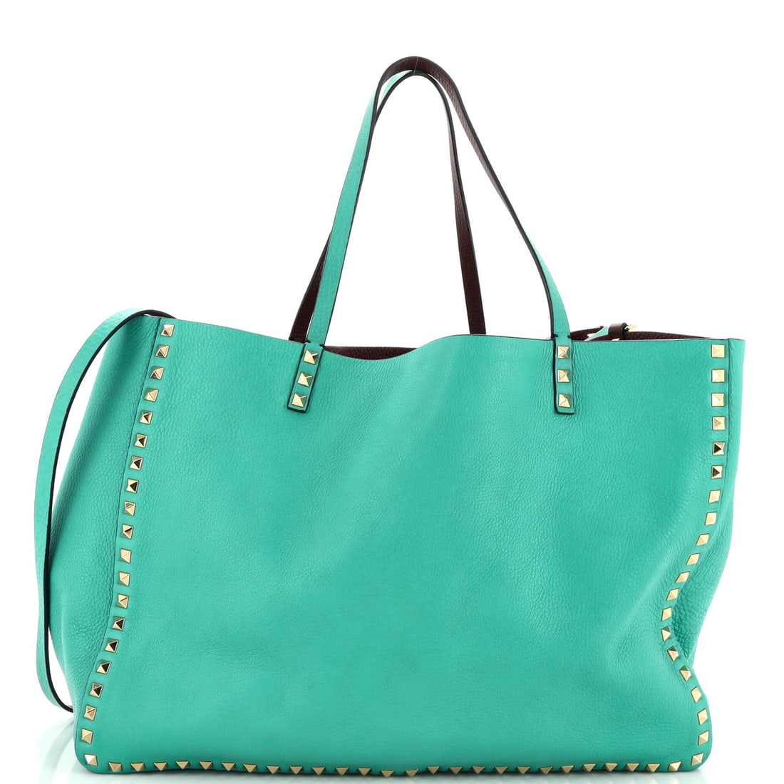 Valentino Garavani Rockstud Reversible Convertible Tote Leather Large: Valentino Garavani Rockstud Reversible Convertible Tote Leather Large Exterior Color: Blue Interior Color: Red Exterior Material: Leather Interior Material: Leather Hardware Color: Gold Tone Acces