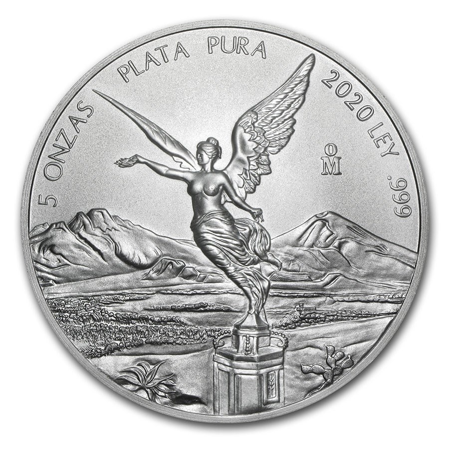 2020 Mexico 5 oz Silver Libertad BU: 2020 Mexico 5 oz Silver Libertad BU Product ID: 206072 Year: 2020 Grade: Brilliant Unc Grade Service: None Mint Mark: Mo - Mexico City Metal Content: 5 troy oz Purity: .999 Thick