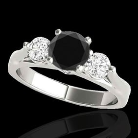 1.75 ctw Certified VS Black Diamond 3 Stone Ring 10k White Gold