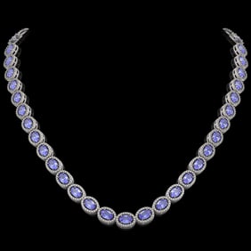 31.96 ctw Tanzanite & Diamond Micro Pave Halo Necklace 10k White Gold