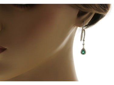 1.02 CT Colombian Emerald & 1.04 CT Diamonds In 14K Yellow Gold Drop Earrings