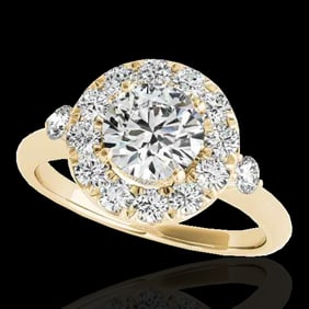 1.5 ctw Certified Diamond Solitaire Halo Ring 10k Yellow Gold