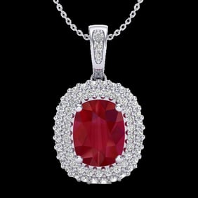3.15 ctw Ruby & Micro Pave VS/SI Diamond Necklace 18k White Gold