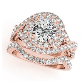 Natural 1.63 CTW Diamond Engagement Ring SET 14K Rose Gold