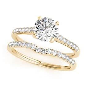 Natural 1.1 CTW Diamond Engagement Ring SET 14K Yellow Gold