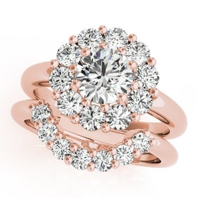 Natural 3 CTW Diamond Engagement Ring SET 14K Rose Gold