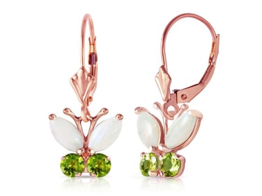 1.39 CTW 14K Solid Rose Gold Butterfly Earrings Opal Peridot