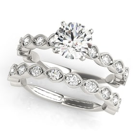 Natural 1.38 CTW Diamond Engagement Ring SET 18K White Gold