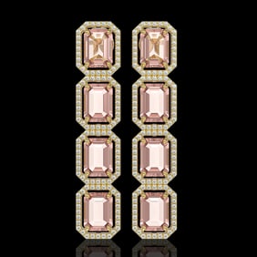 19.81 ctw Morganite & Diamond Micro Pave Halo Earrings 10k Yellow Gold