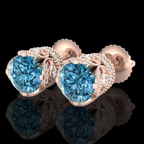 3 ctw Fancy Intense Blue Diamond Art Deco Earrings 18k Rose Gold