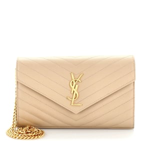Saint Laurent Deconstructed Monogram Chain Wallet Matelasse Chevron Leather Medium