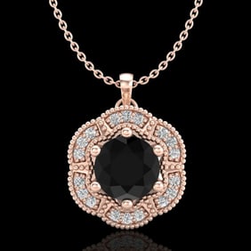 1.01 ctw Fancy Black Diamond Art Deco Stud Necklace 18k Rose Gold