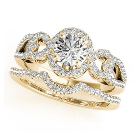 Natural 1.63 CTW Diamond Engagement Ring SET 18K Yellow Gold