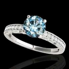 1.18 ctw SI Certified Blue Diamond Solitaire Antique Ring 10k White Gold