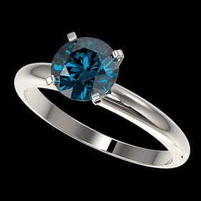 1.55 ctw Certified Intense Blue Diamond Engagment Ring 10k White Gold