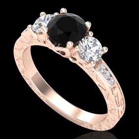 1.41 ctw Fancy Black Diamond Art Deco 3 Stone Ring 18k Rose Gold