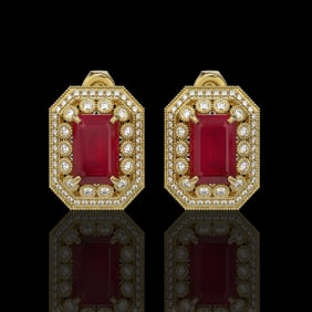 13.75 ctw Certified Ruby & Diamond Victorian Earrings 14K Yellow Gold