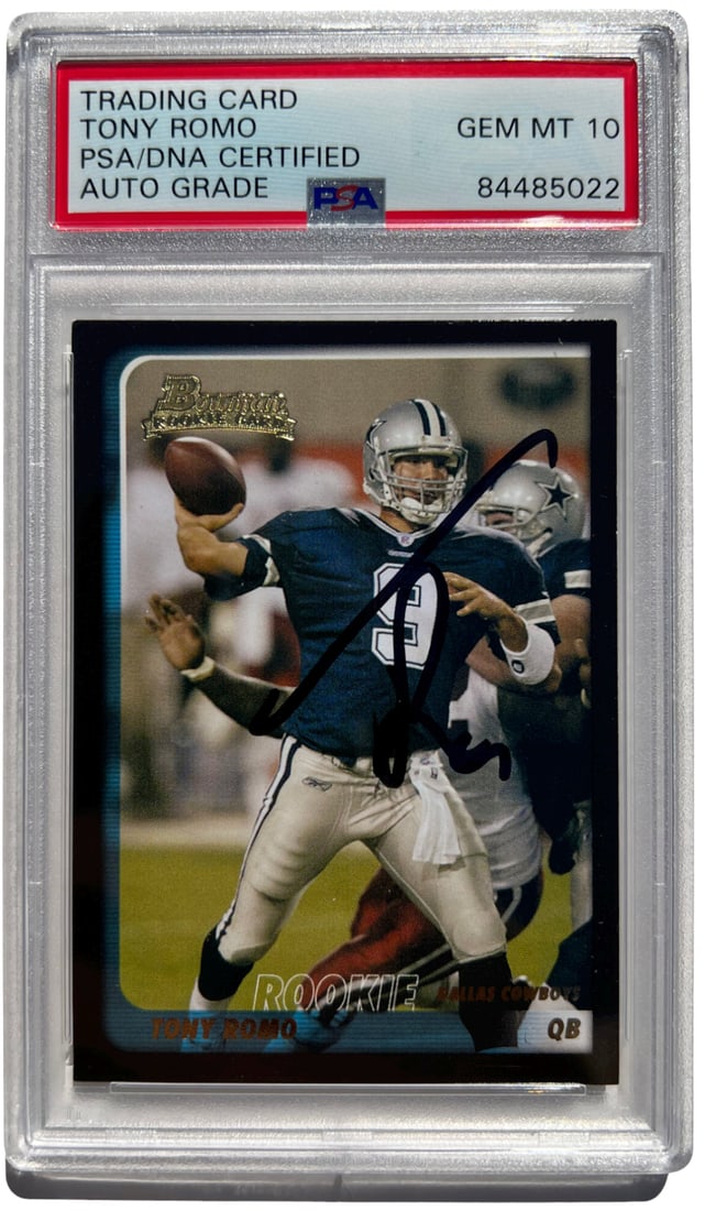 TONY ROMO SIGNED 2003 BOWMAN COWBOYS ROOKIE CARD #171 RC AUTO 10 PSA/DNA: TONY ROMO SIGNED 2003 BOWMAN COWBOYS ROOKIE CARD #171 RC AUTO 10 PSA/DNA TONY ROMO SIGNED 2003 BOWMAN COWBOYS ROOKIE CARD #171 RC AUTO 10 PSA/DNA SKU no: RBJ7310497185880