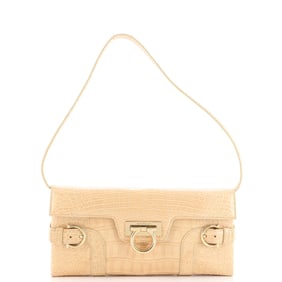 Salvatore Ferragamo Gancini Belted Flap Shoulder Bag Alligator Medium