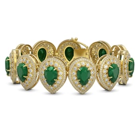 56.04 ctw Emerald & Diamond Victorian Bracelet 14K Yellow Gold