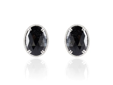 Heritage Gem Studio 21.51 Carat Total Oval Black Diamond Stud Earrings In 14 Karat White Gold