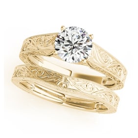 Natural 1 CTW Diamond Engagement Ring SET 14K Yellow Gold