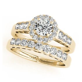 Natural 1.5 CTW Diamond Engagement Ring SET 14K Yellow Gold