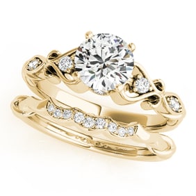 Natural 1.4 CTW Diamond Engagement Ring SET 14K Yellow Gold