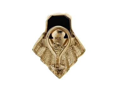 Vintage 1960 Black Onyx Cabochon Earrings 14k Yellow Gold