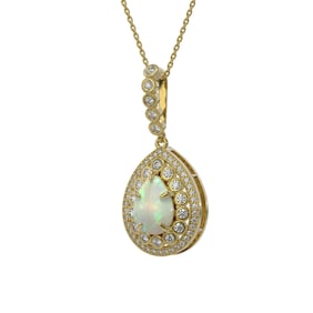 4.14 ctw Certified Opal & Diamond Victorian Necklace 14K Yellow Gold