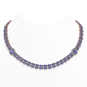 35.32 ctw Tanzanite & Diamond Necklace 14K Rose Gold