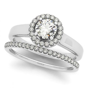 1.05 ctw Certified VS/SI Diamond 2pc Wedding Set Halo 14k White Gold