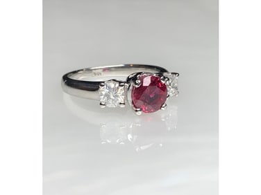 14K White Gold Round Shaped Ruby Diamond Engagement Ring