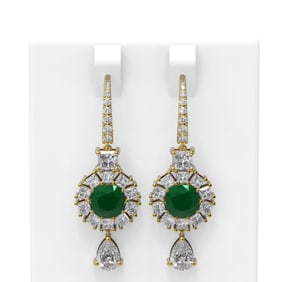 9.31 ctw Emerald & Diamond Earrings 18K Yellow Gold