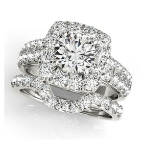 Natural 2.3 CTW Diamond Engagement Ring SET 14K White Gold