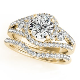 Natural 2.05 CTW Diamond Engagement Ring SET 18K Yellow Gold