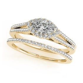 Natural 1.33 CTW Diamond Engagement Ring SET 14K Yellow Gold